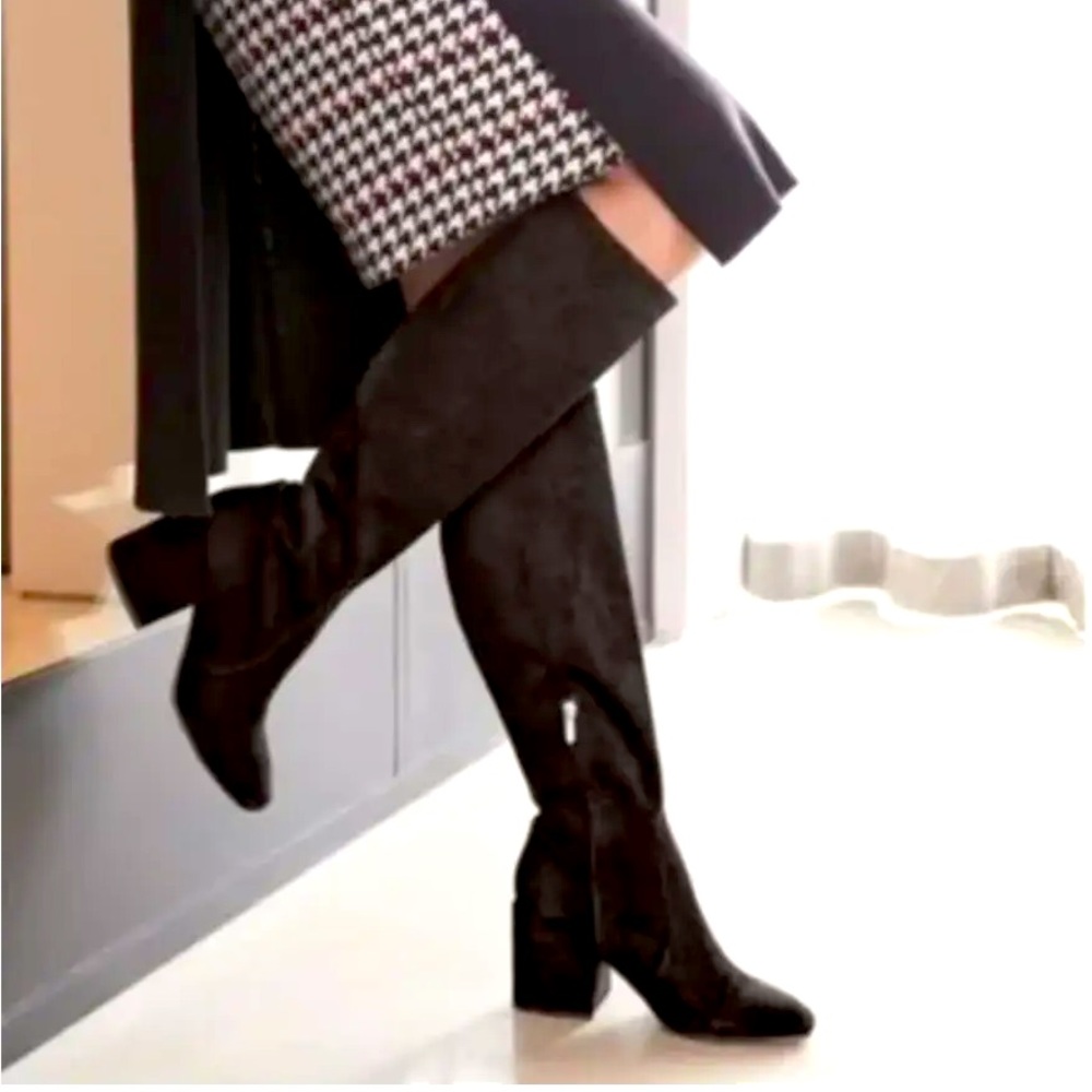 Sam Edelman Thora Knee Boots black suede leather tall block heel almond toe IB